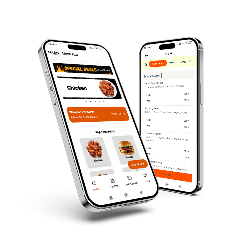 Nash Hot Chicken and Smash Burgers  app mockup